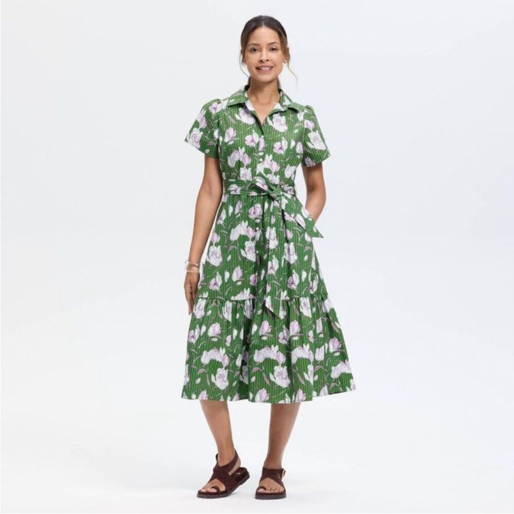 Universal Thread Women's XXL Button-Down Short Sleeve Midi A-Line Dress Green